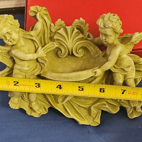 Vintage Cherub Angel Holy Water Font Wall Pocket Terracotta - Picture 6 of 6